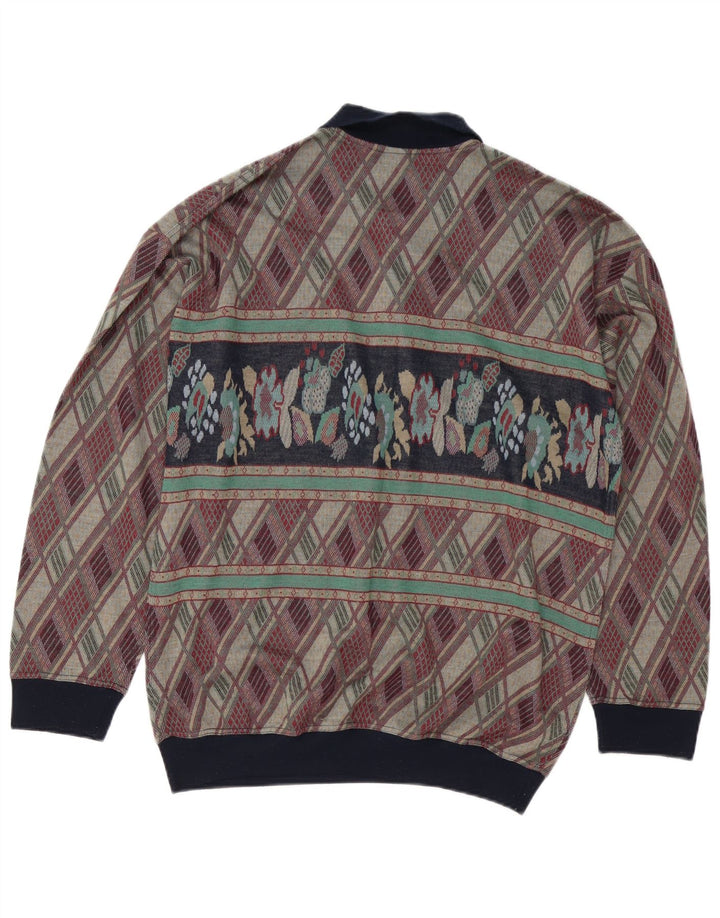 Vintage herre polo hals sweater stor flerfarvet geometrisk