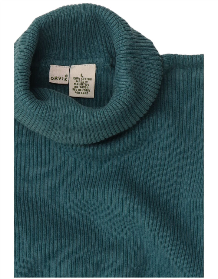 ORVIS Dame Rullehals Sweater UK 16 Stor Blå Bomuld