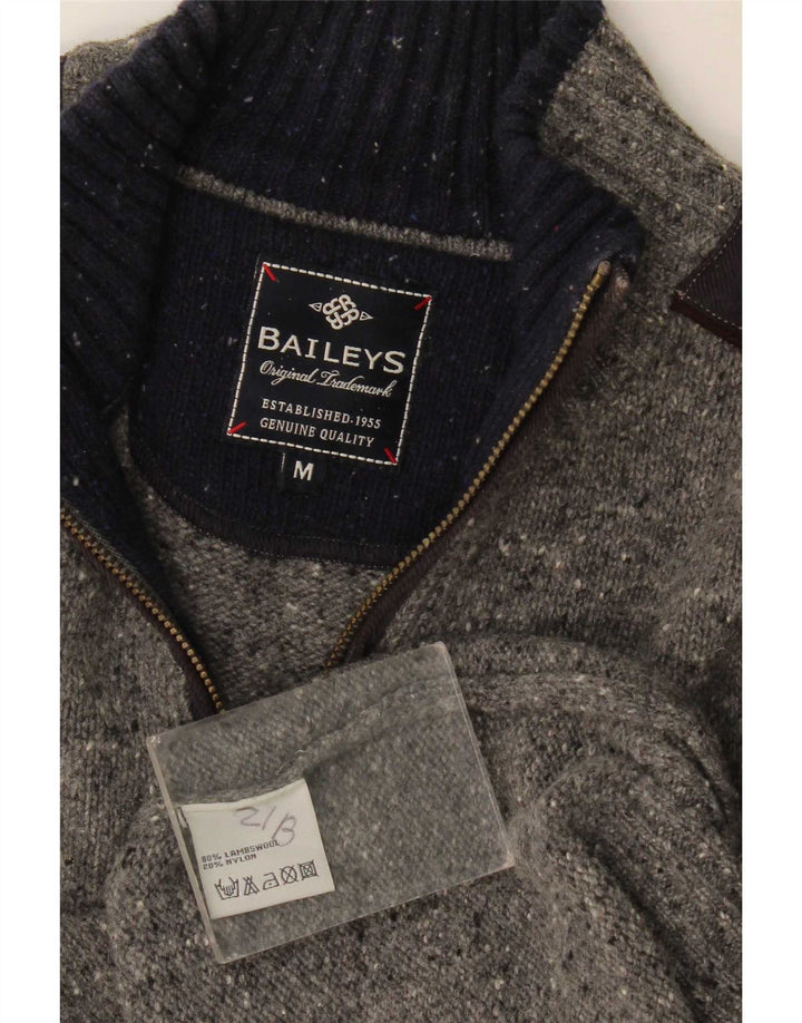 Baileys Herre Zip Neck Jumper Sweater Medium Grey Colourblock lammeuld