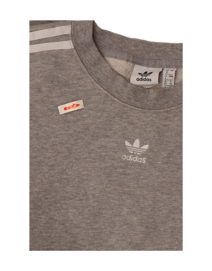 Adidas Womens Crop Oversized Sweatshirt Jumper UK 8 Small Grey Bomuld