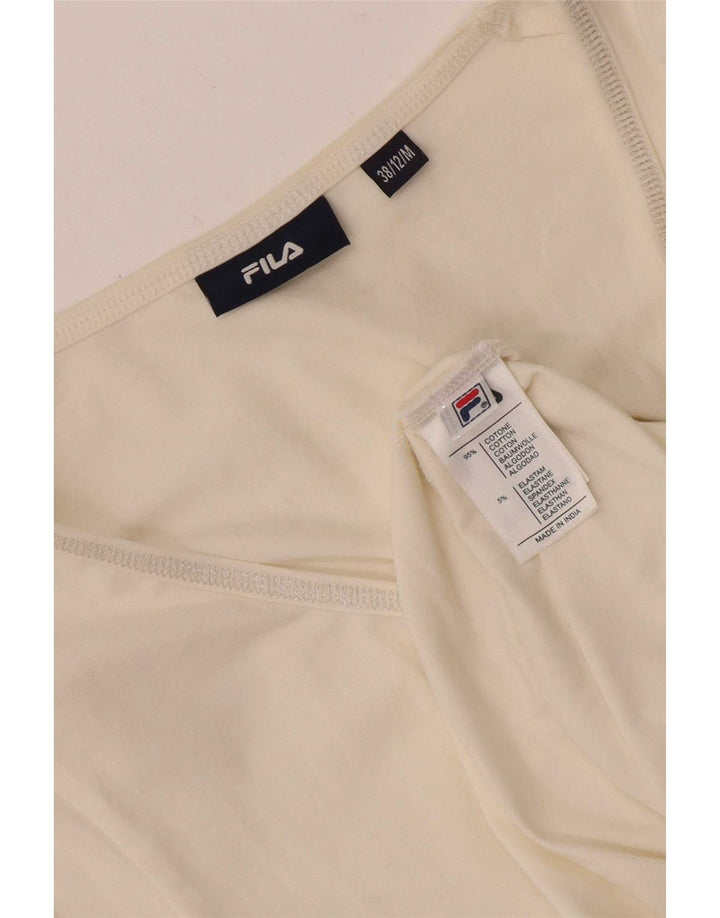 Fila Dame Grafisk T-Shirt Top UK 12 Medium Hvid Bomuld