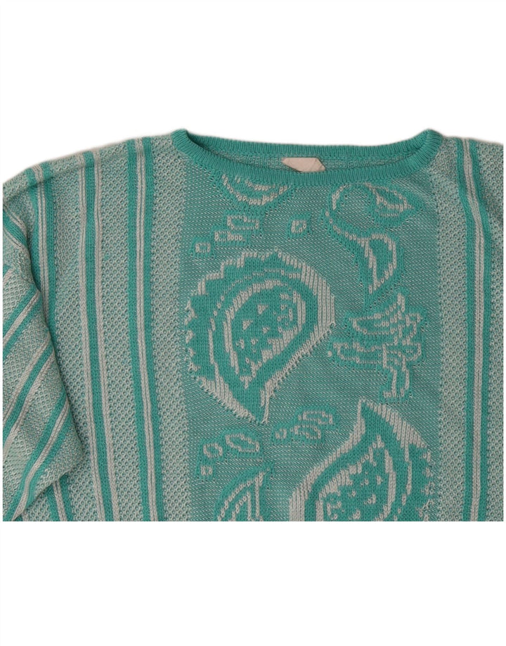 VINTAGE Dame Boat Neck Jumper Sweater UK 12 Medium Turkis Paisley