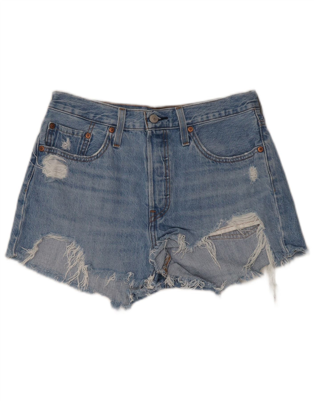 LEVI'S Womens 501 High Waist Distressed Denim Shorts W28 Medium Blue