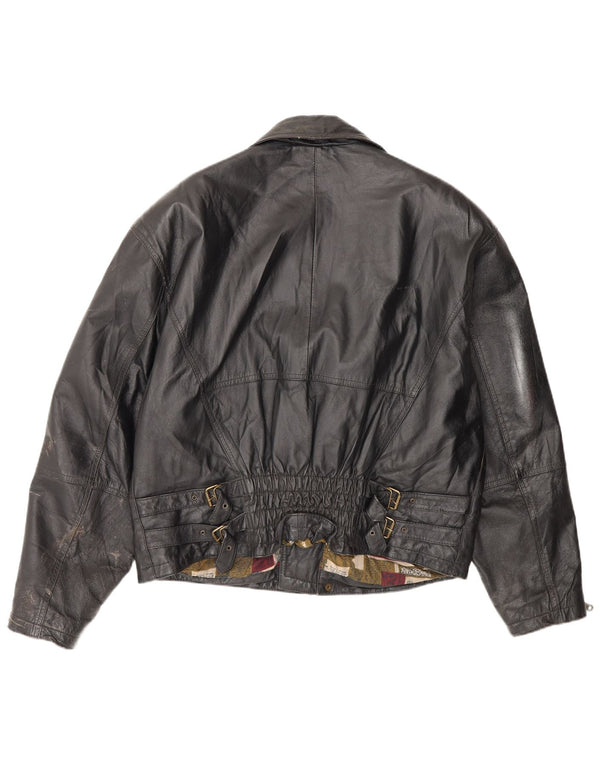 Vintage Herre Læder Biker Jacket IT 50 Medium Sort