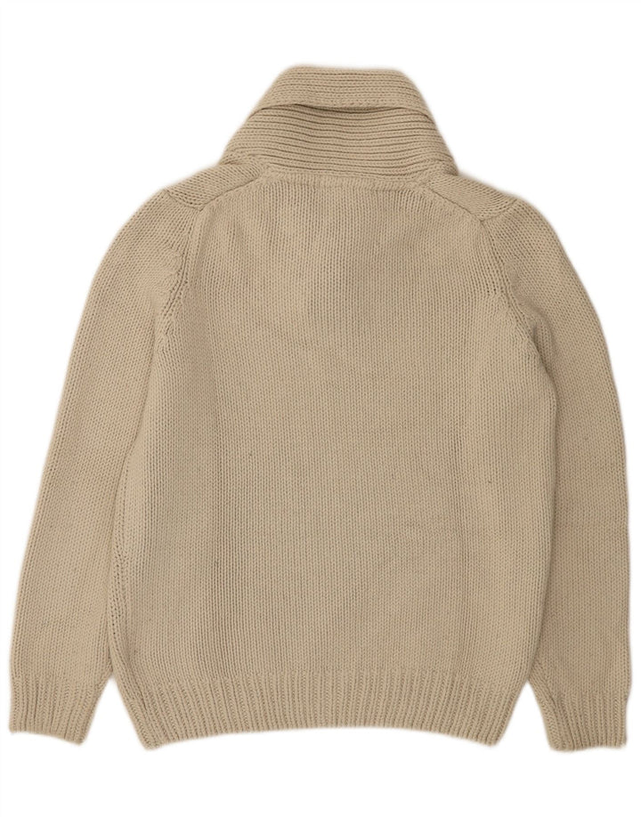 Zara Herre Shawl Neck Jumper Sweater Stor Beige Akryl
