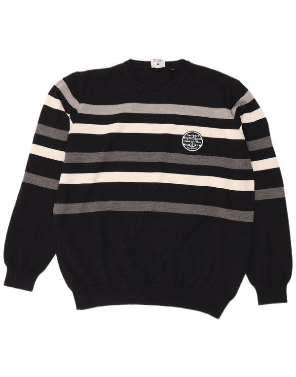Navigare Herre rund hals sweater 2XL marineblå stribet ny uld