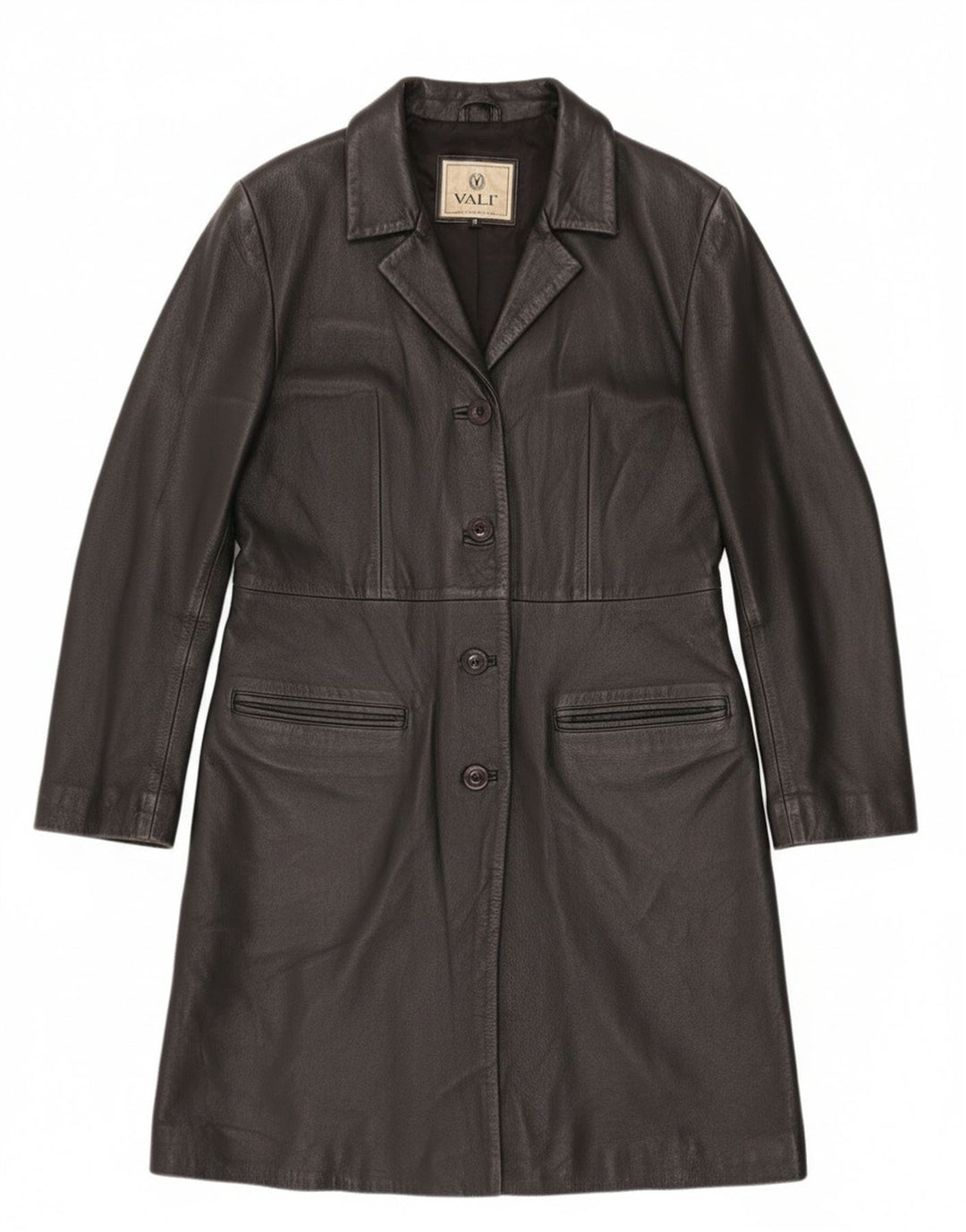 Vintage læderoverfrakke til kvinder UK 12 Medium sort læder