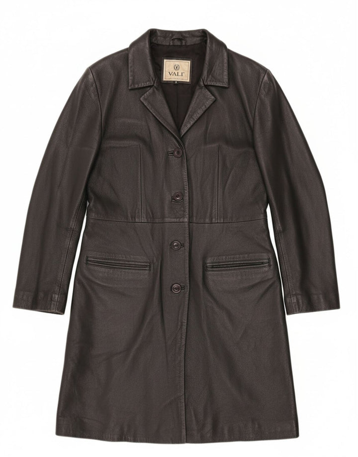 Vintage læderoverfrakke til kvinder UK 12 Medium sort læder