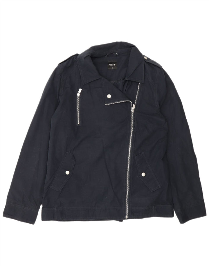 Oasis Dame Oversized Military Jacket UK 10 Small Navy Blue Polyester