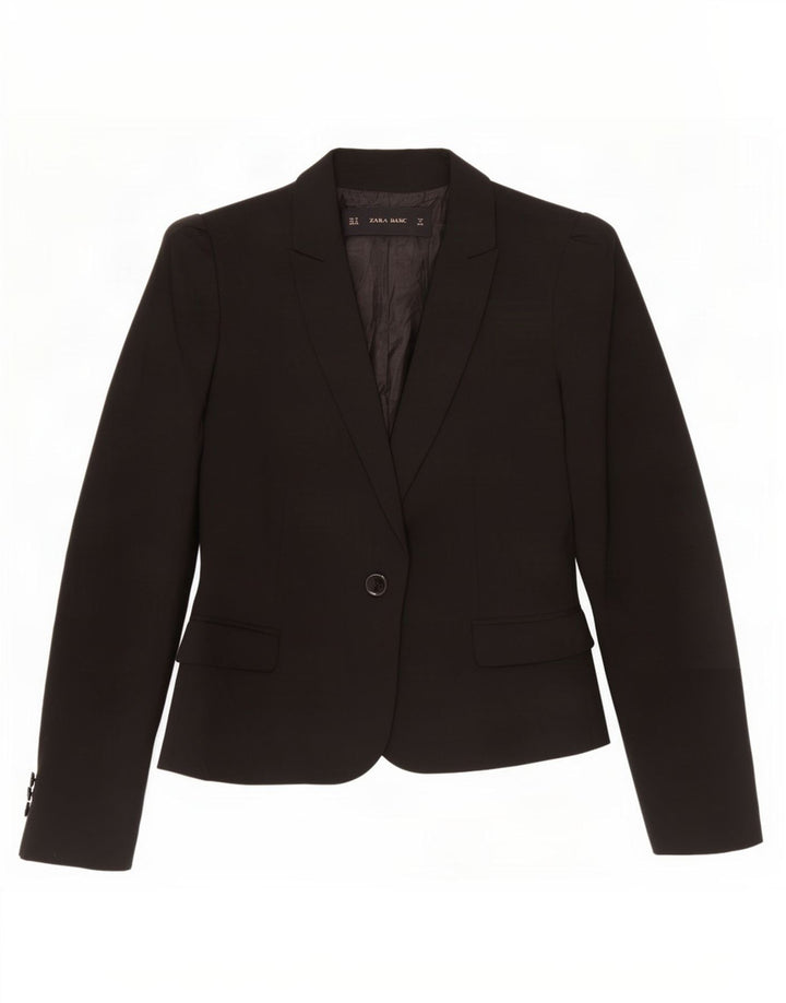 Zara Dame 1 Knap Blazer Jacket UK 12 Medium Sort Polyester