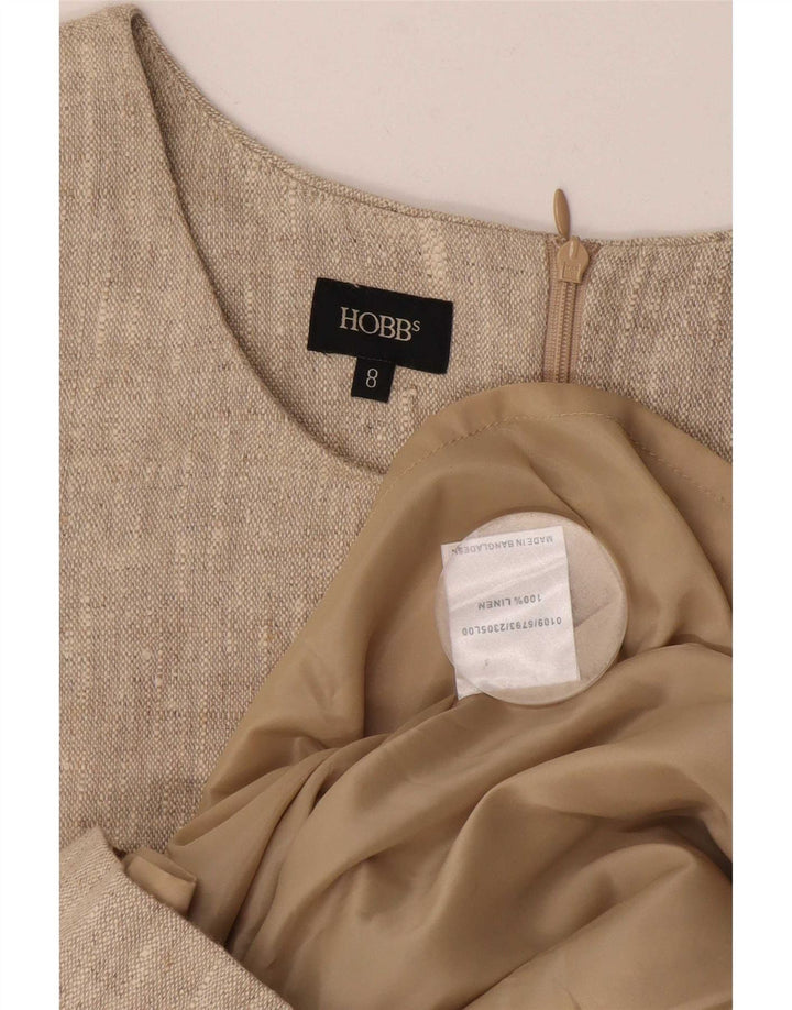 Hobbs Kvinders Abstrakt Mønster Skede Kjole UK 8 Lille Beige Geometrisk