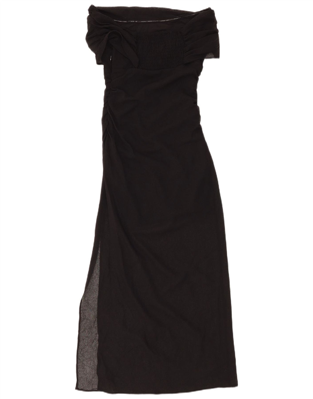ZARA Dame Maxi Off Shoulder Kjole UK 8 Small Black Polyester