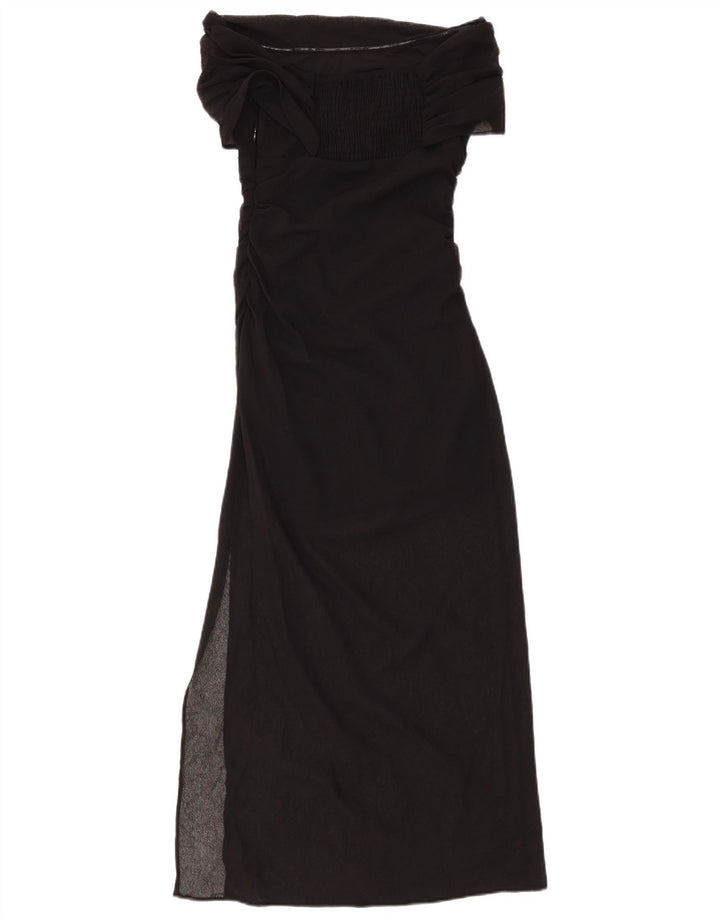 ZARA Dame Maxi Off Shoulder Kjole UK 8 Small Black Polyester