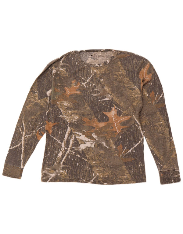 VINTAGE Herre Top Langærmet Stor Beige Camouflage Bomuld