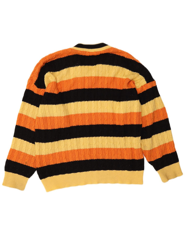 Vintage herre V-hals sweater XL gul stribet