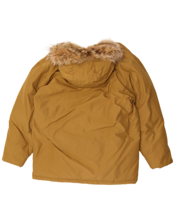 Mustard Herre Hætte Loose Fit Polstret Frakke UK 36 Small Yellow Cotton