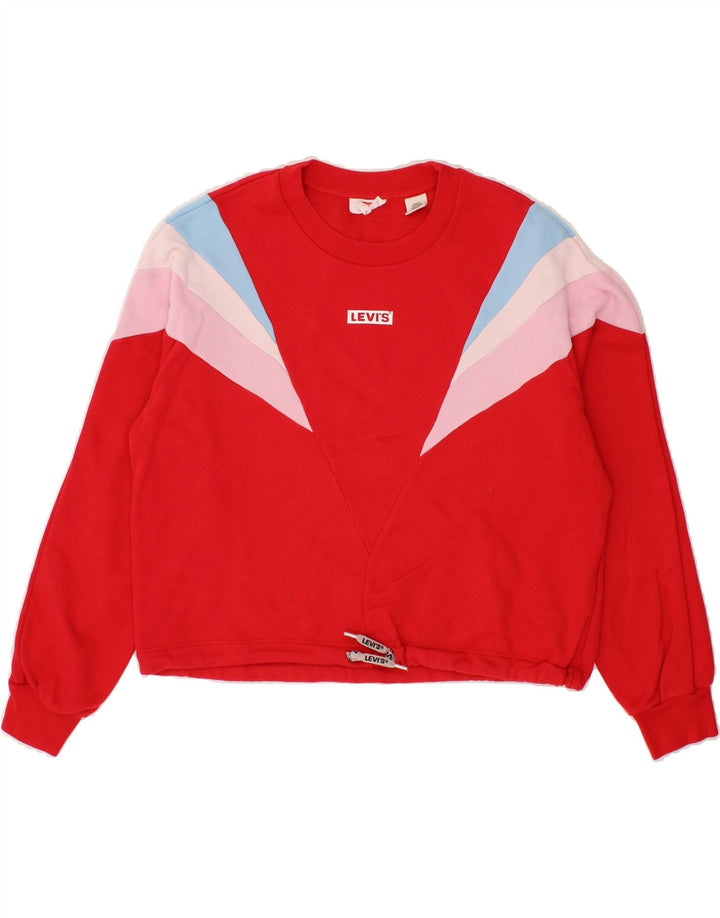 LEVI'S Womens Oversized Crop Sweatshirt Jumper UK 6 XS Rød Colourblock