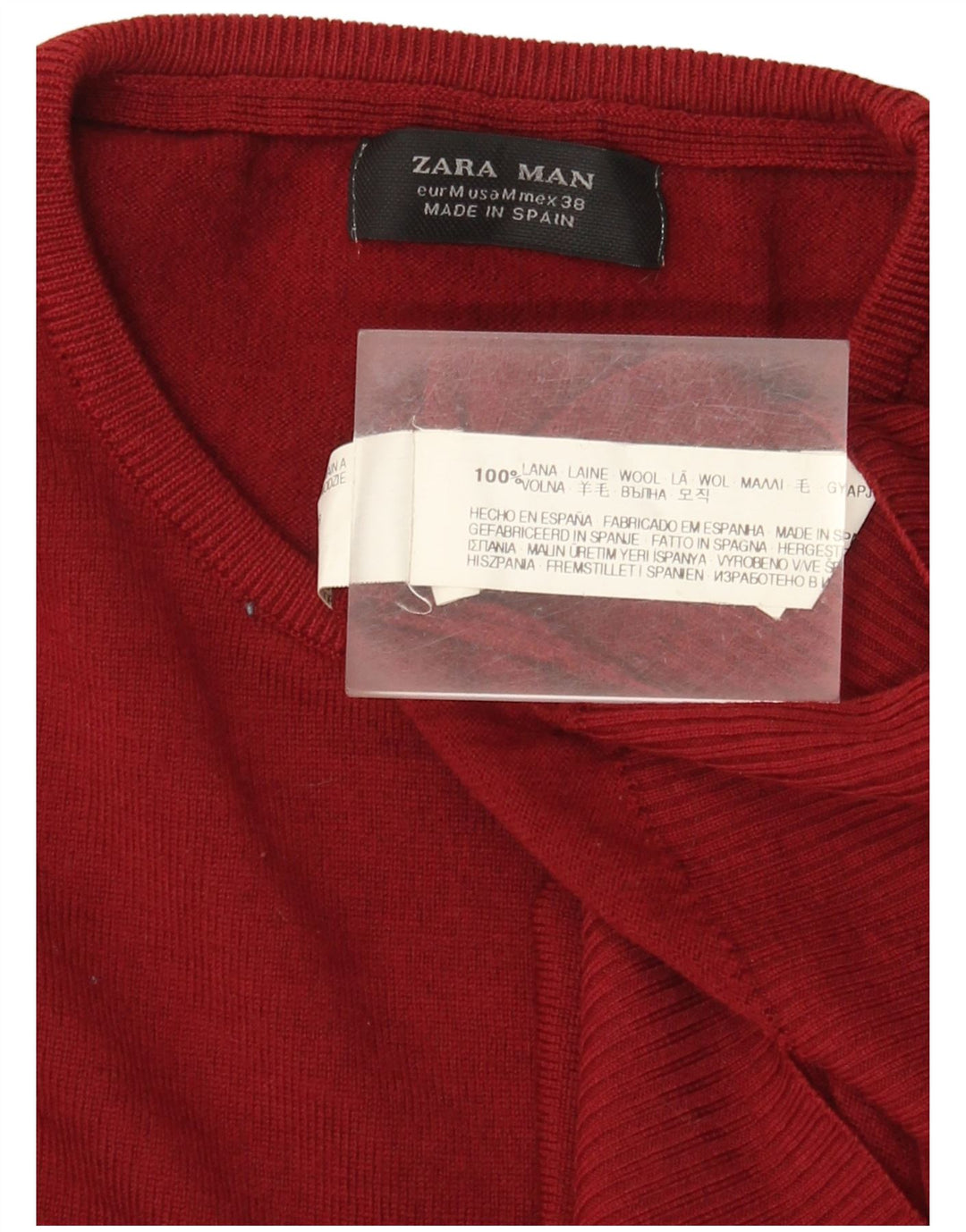 Zara Herre Crew Neck Jumper Sweater Medium Burgundy Uld