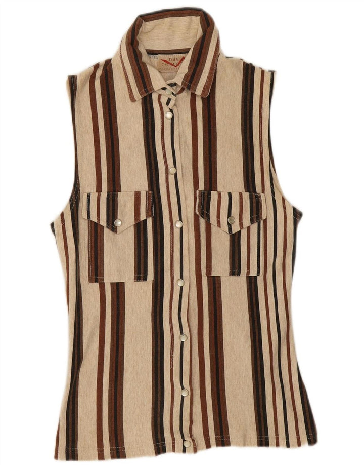 PHARD Womens Sleeveless Shirt UK 8 Small Beige Striped