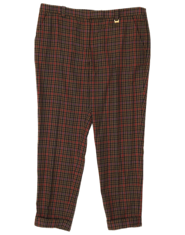 Luisa Spagnoli Dame Slim Cropped Trousers IT 48 XL W36 L27 Khaki Gingham