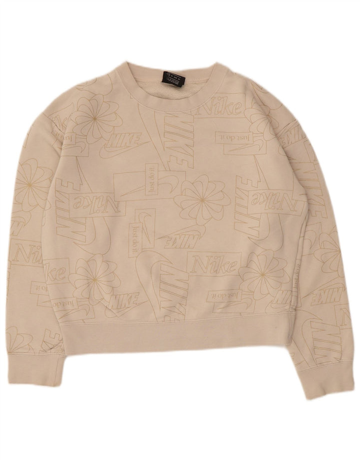 Nike Womens Crop Graphic Oversized Sweatshirt Jumper UK 6 XS Off White