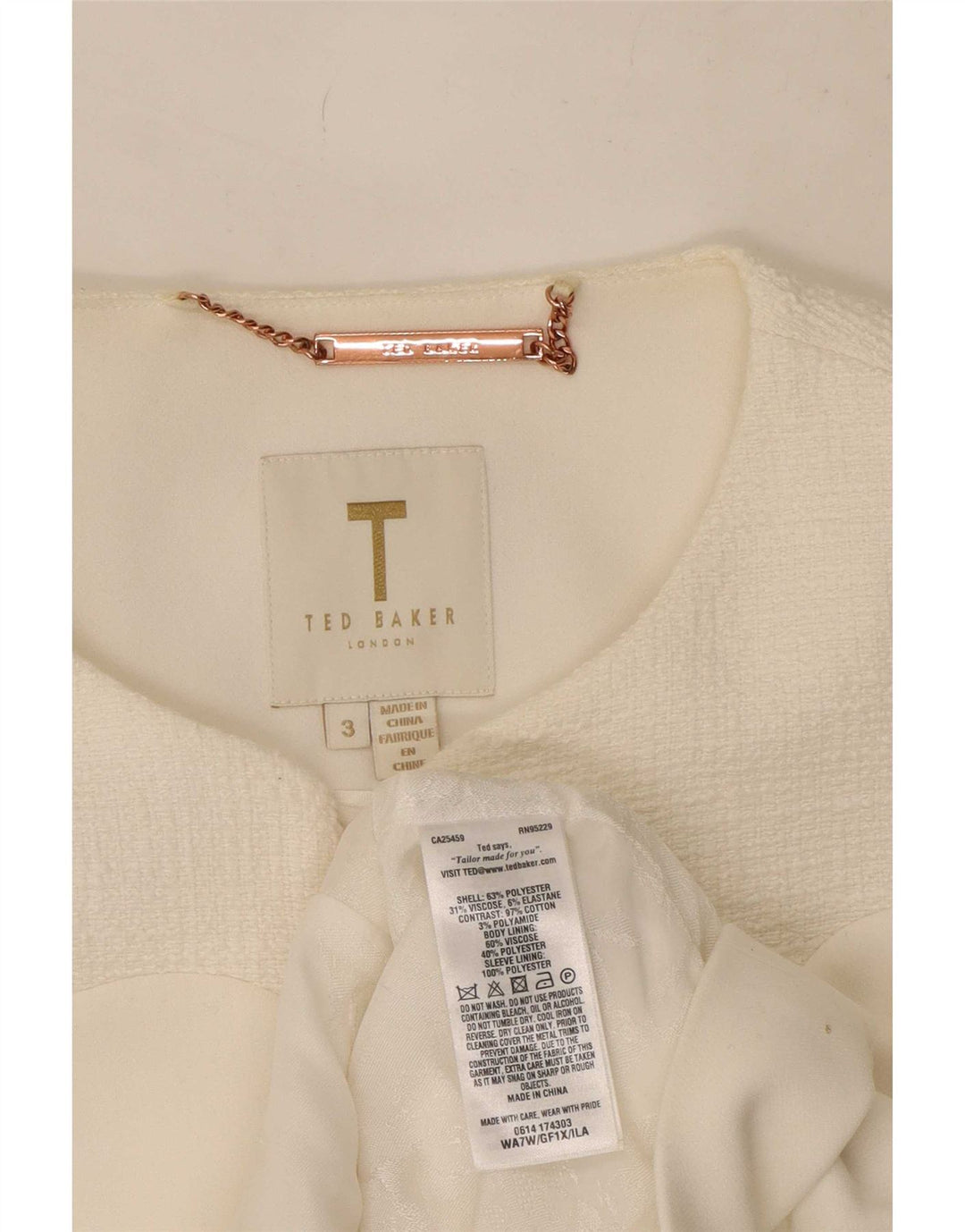 Ted Baker Dame Crop Blazer Jakke Størrelse 3 Medium Hvid Polyester