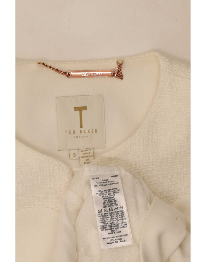 Ted Baker Dame Crop Blazer Jakke Størrelse 3 Medium Hvid Polyester