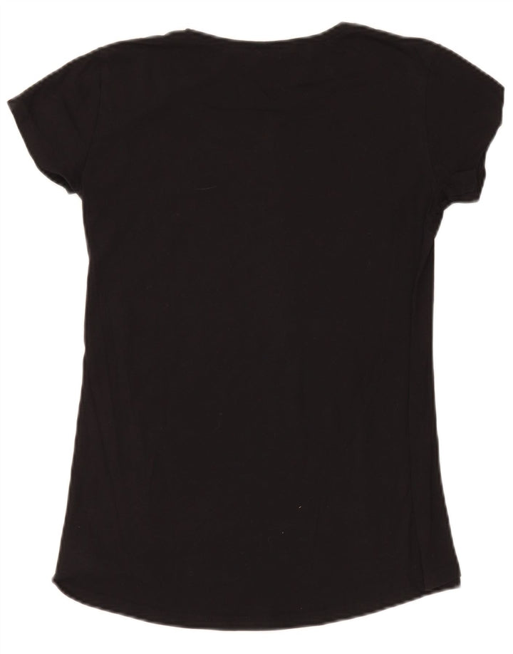 Benetton Dame Grafisk T-Shirt Top UK 10 Lille Sort