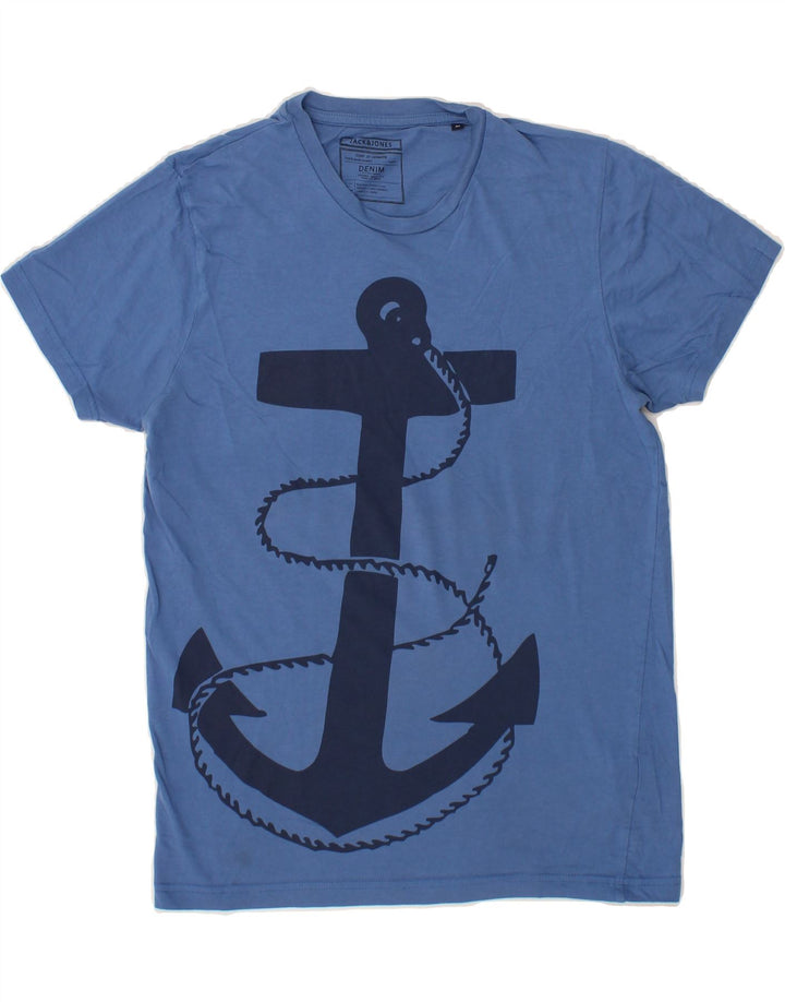 JACK & JONES Mens Graphic T-Shirt Top Medium Blue Cotton Vintage Jack & Jones and Second-Hand Jack & Jones from Messina Hembry 