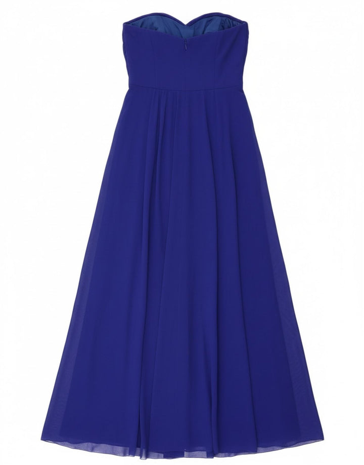 Ted Baker Dame Maxi Stropløs Kjole Størrelse 3 Medium Blå Silke