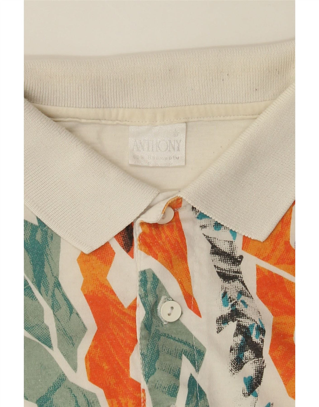 VINTAGE Mens Abstract Pattern Polo Shirt IT 52 Large White Cotton Vintage Vintage and Second-Hand Vintage from Messina Hembry 