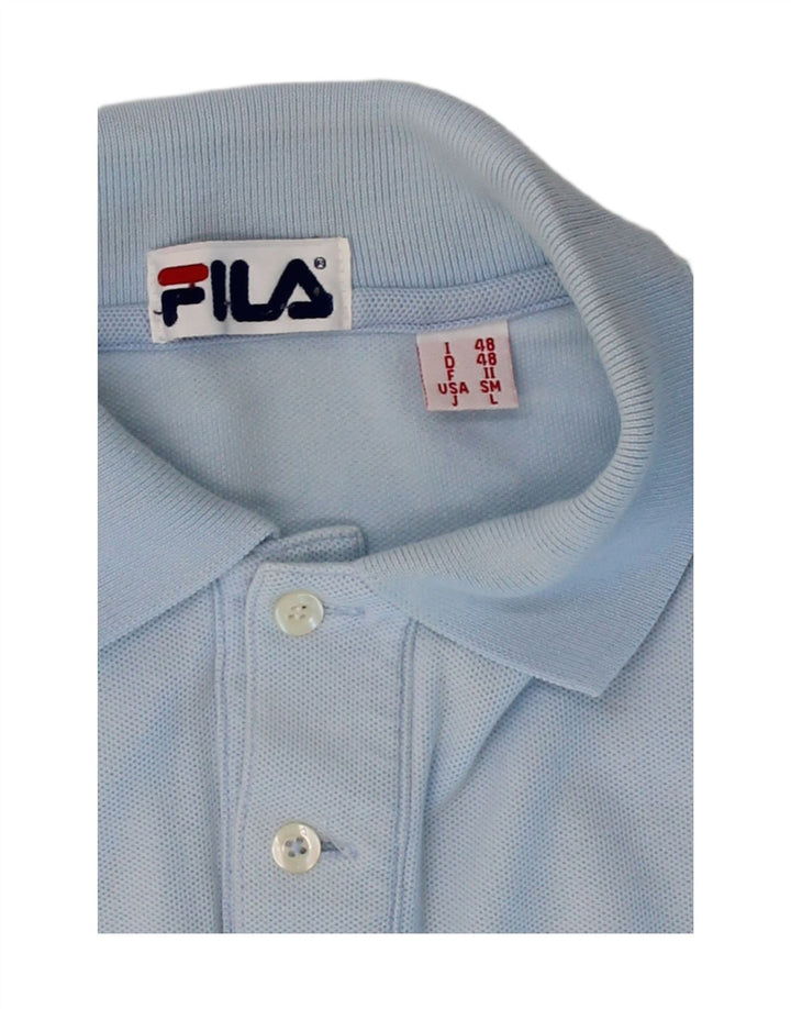 FILA Mens Long Sleeve Polo Shirt IT 48 Medium Blue Cotton Vintage Fila and Second-Hand Fila from Messina Hembry 