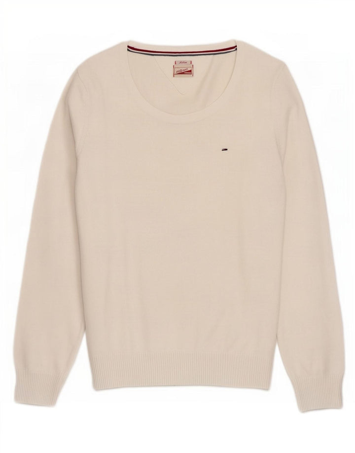Tommy Hilfiger Dame Boat Neck Jumper Sweater UK 12 Medium White