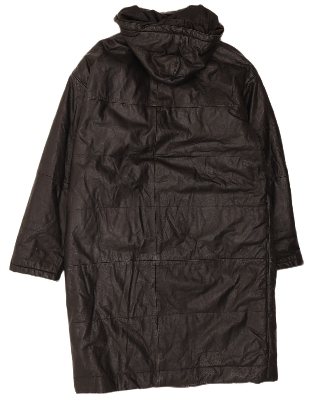 Orfatti Dame Hætte Læder Frakke IT 48 XL Sort