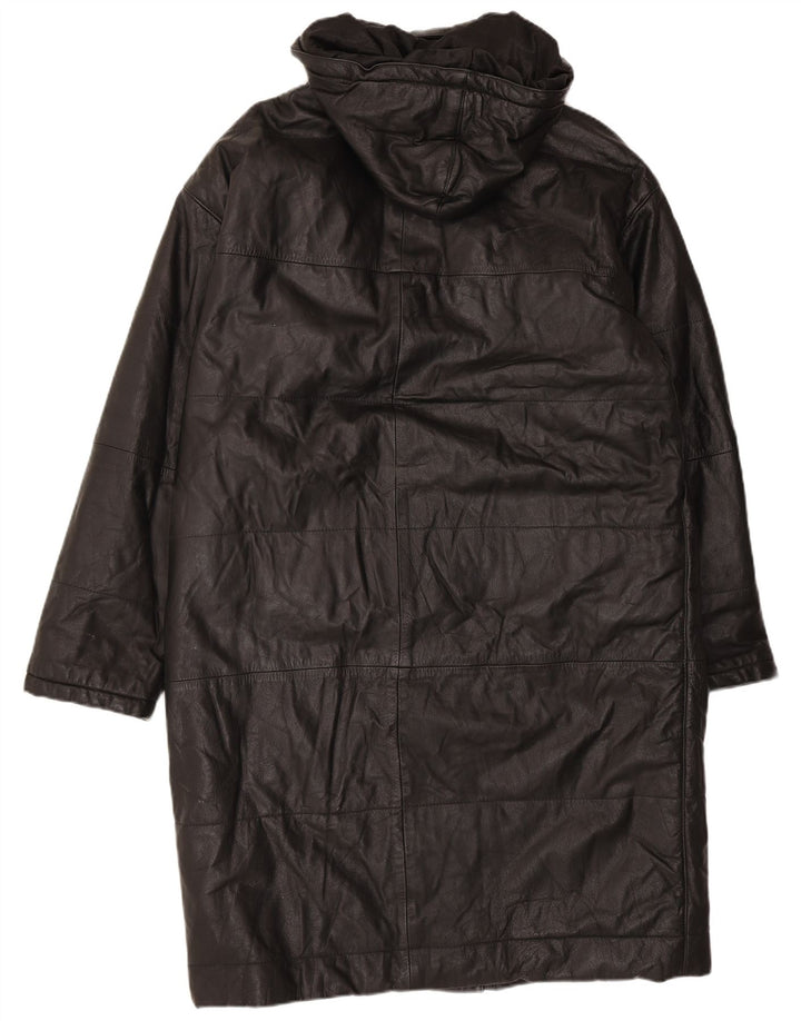 Orfatti Dame Hætte Læder Frakke IT 48 XL Sort