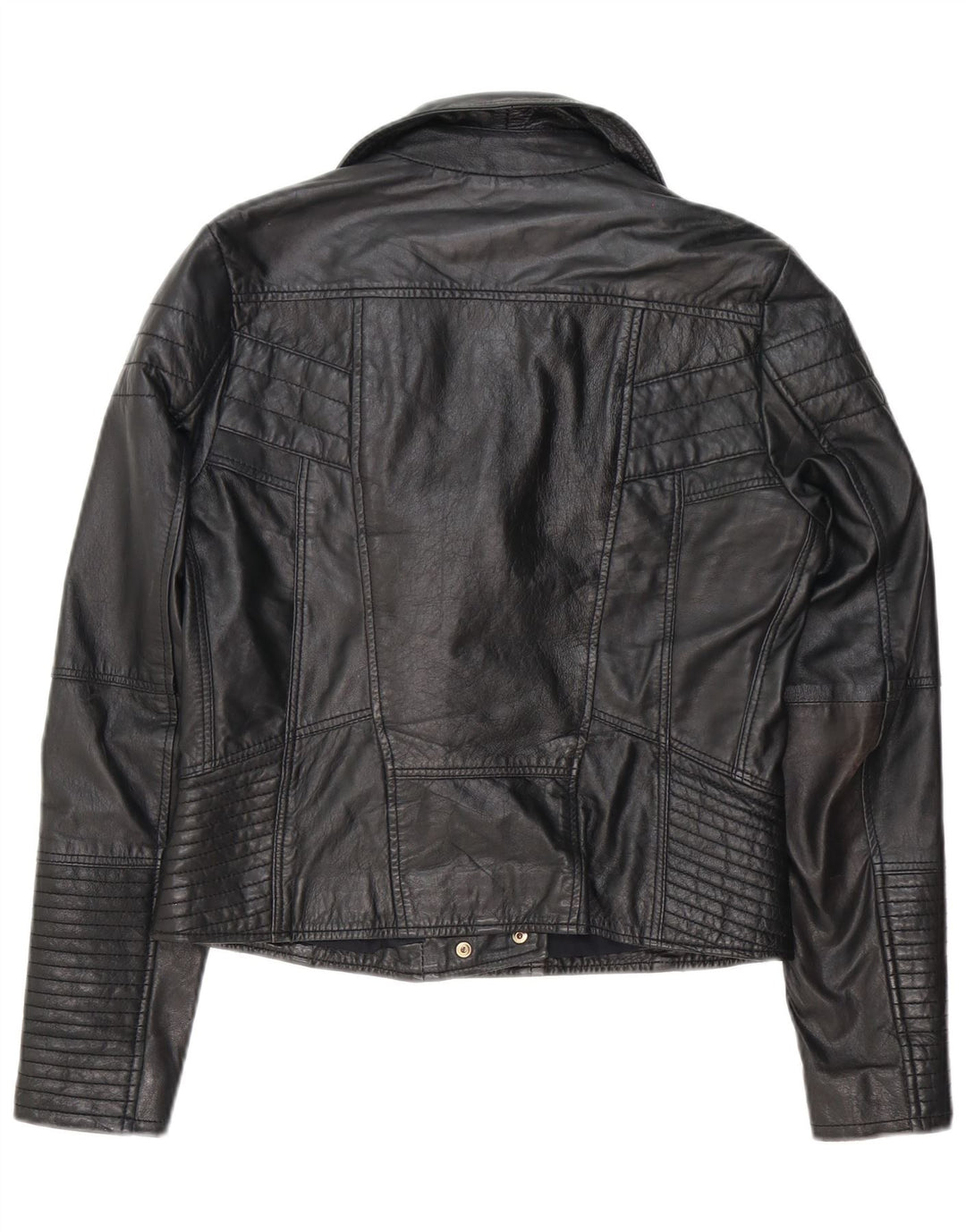 River Island Dame Læder Biker Jacket UK 12 Medium Sort