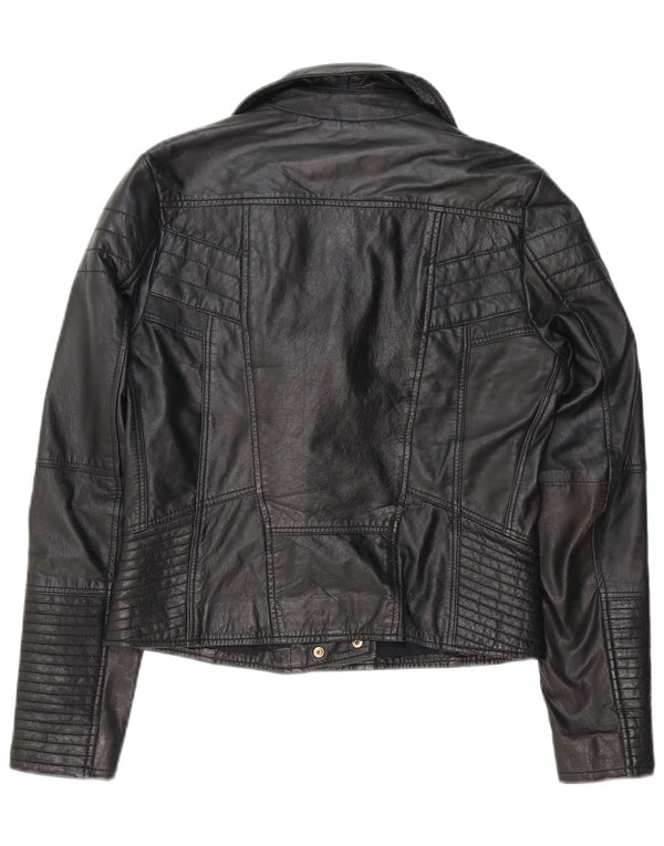 River Island Dame Læder Biker Jacket UK 12 Medium Sort