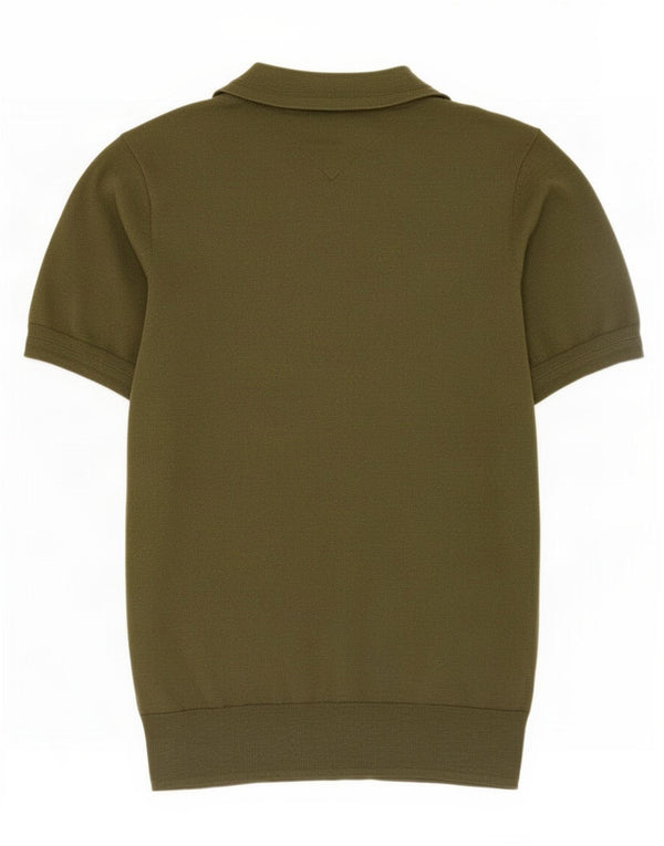 Tommy Hilfiger Herre Kortærmet Polo Neck Jumper Sweater Small Khaki Linen