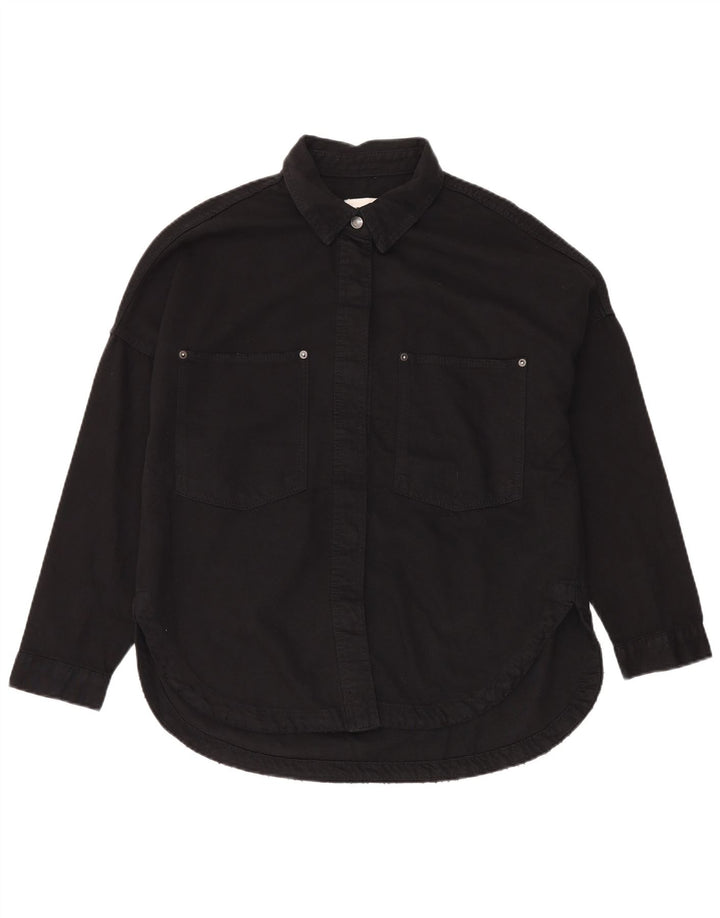 Zara Dame Oversized Denim Shirt UK 10 Small Black Bomuld