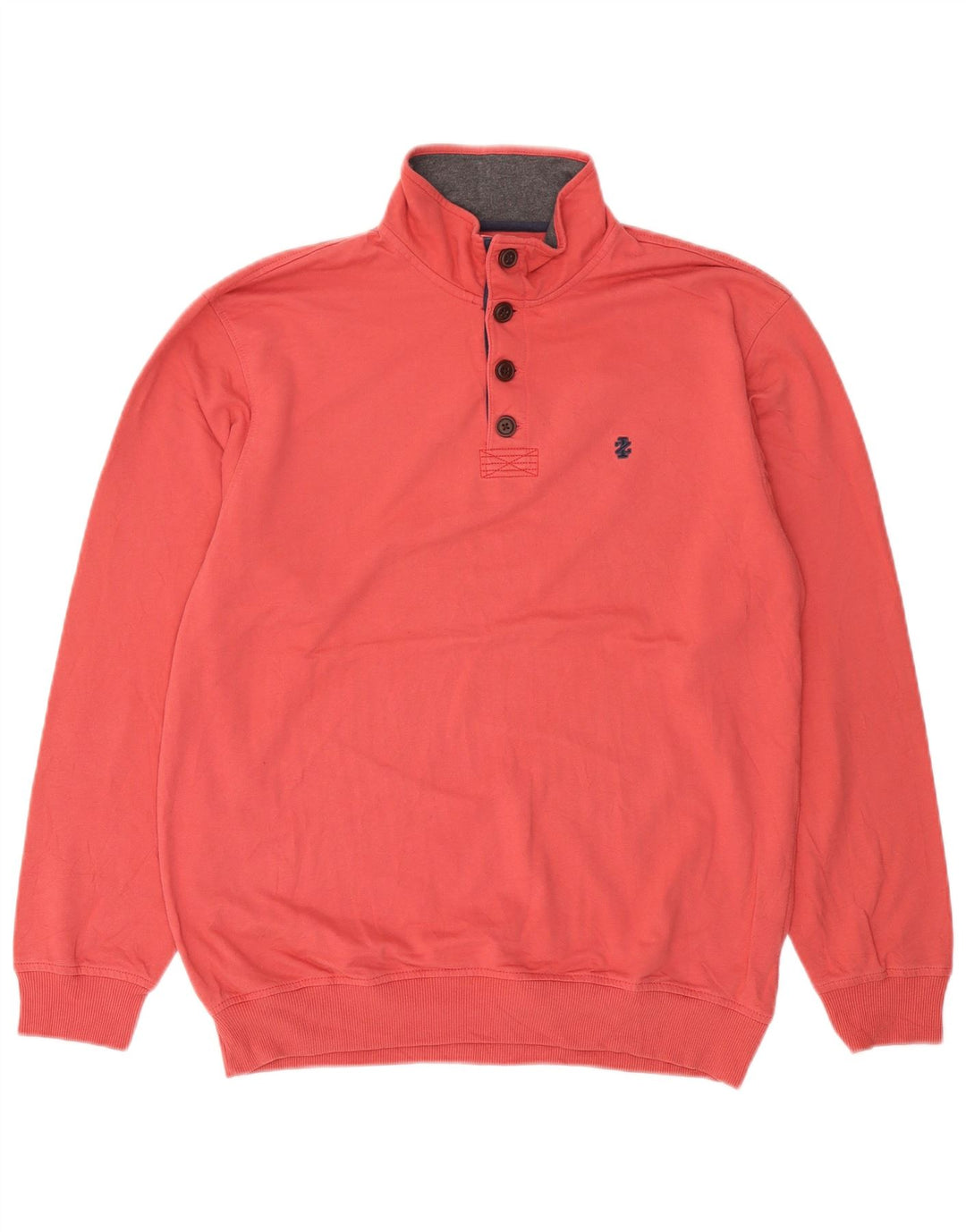 Izod Herre Button Neck Sweatshirt Jumper Medium Rød Bomuld