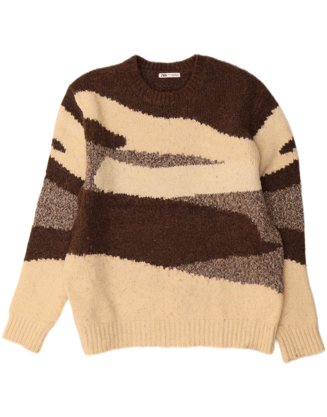 Zara Herre trøjetrøje med rund hals Medium Brun Colourblock Polyester