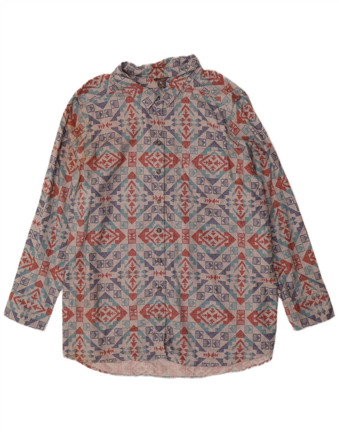 Eddie Bauer Dame Oversized Flanellskjorte UK 22 3XL Grå Geometrisk Bomuld