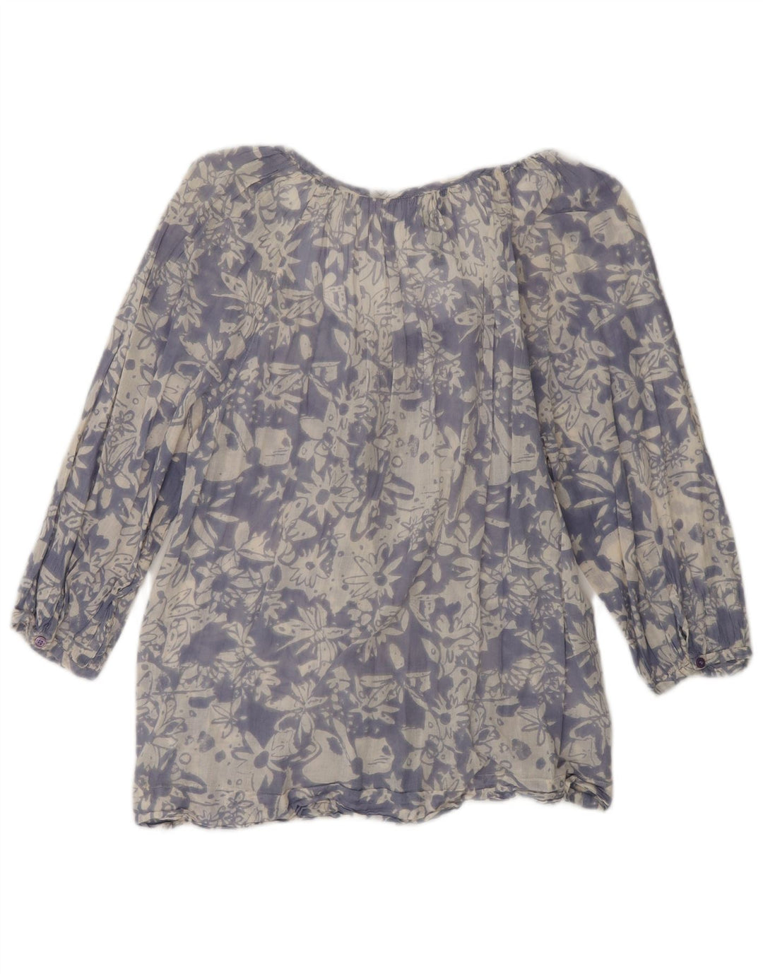 FRANSK FORBINDELSE Dame 3/4-ærmet skjortebluse UK 12 Medium Blue Floral