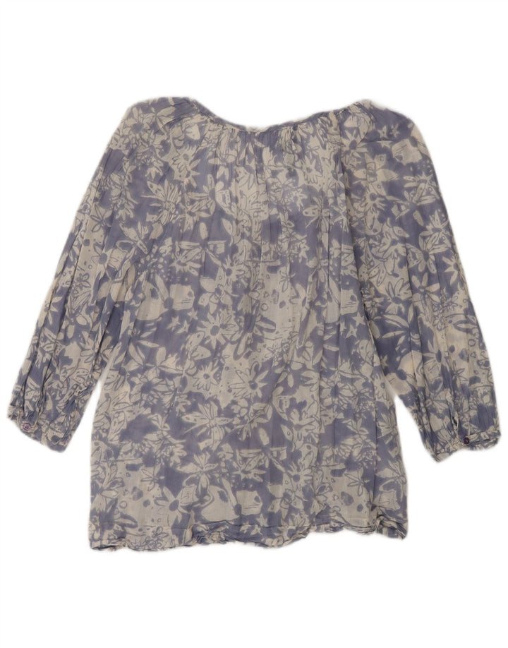 FRANSK FORBINDELSE Dame 3/4-ærmet skjortebluse UK 12 Medium Blue Floral
