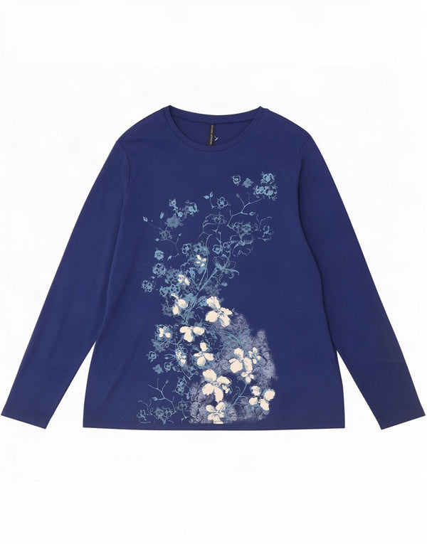 Marks & Spencer Dame Grafisk Top Langærmet UK 22 3XL Navy Blue Floral
