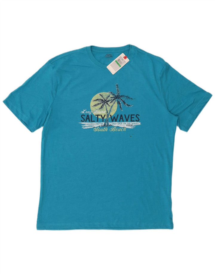 IZOD Mens Salt Water Graphic T-Shirt Top Large Blue Cotton