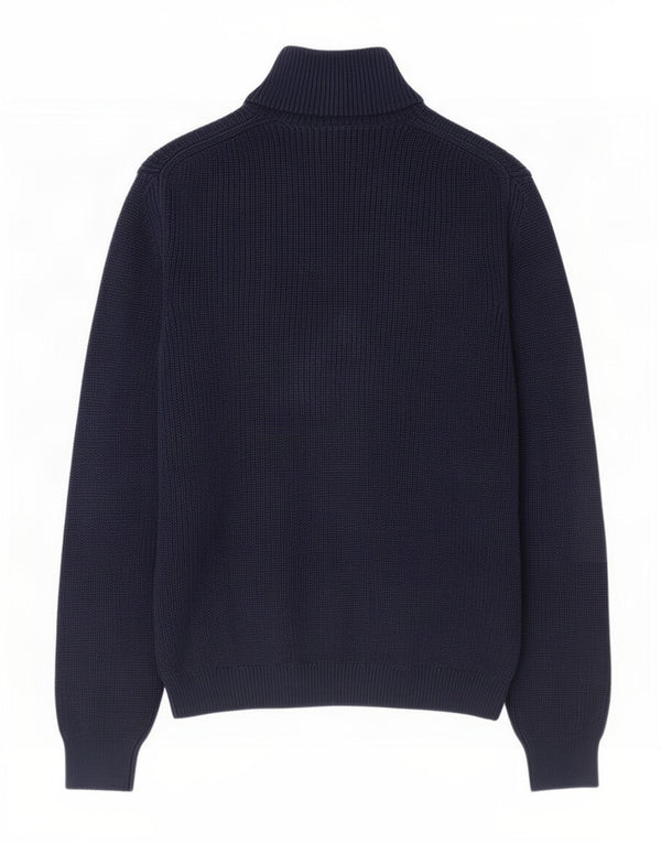 Zara Herre Zip Neck Jumper Sweater Stor Marineblå Bomuld
