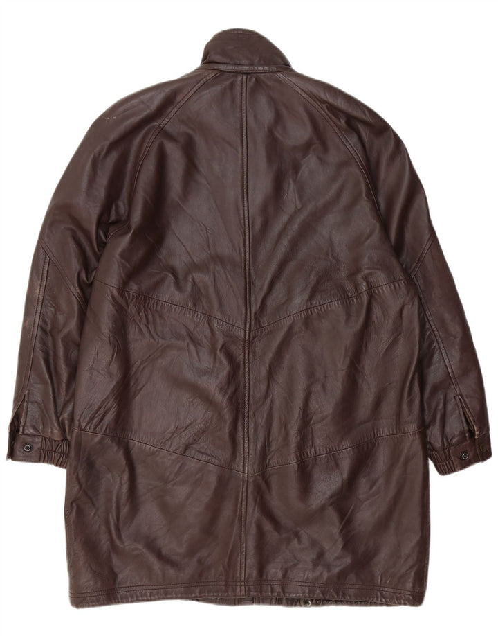 VINTAGE Oversized læderfrakke til kvinder EU 40 medium brunt læder