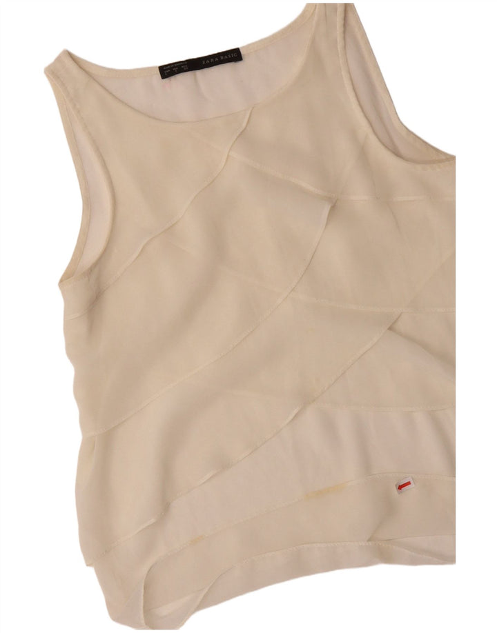 ZARA Dame ærmeløs bluse Top UK 10 Small Off White