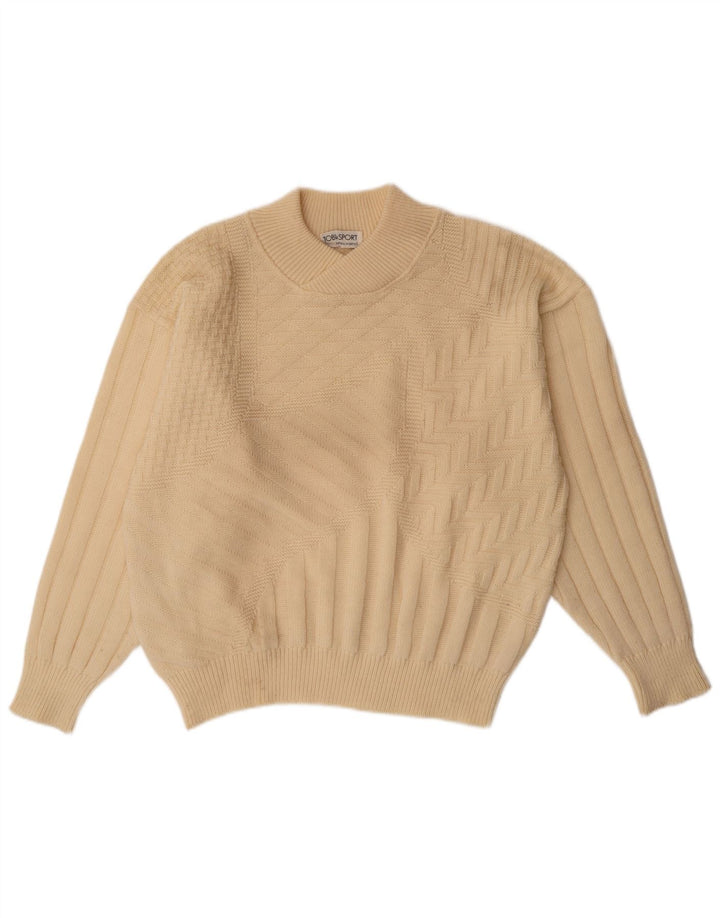 VINTAGE Dame sweater med rund hals IT 52 2XL Beige Uld